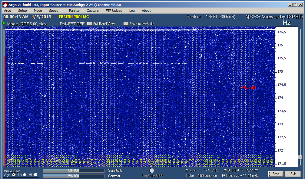 G3XDV in slow CW QRSS/60 in 136kHz